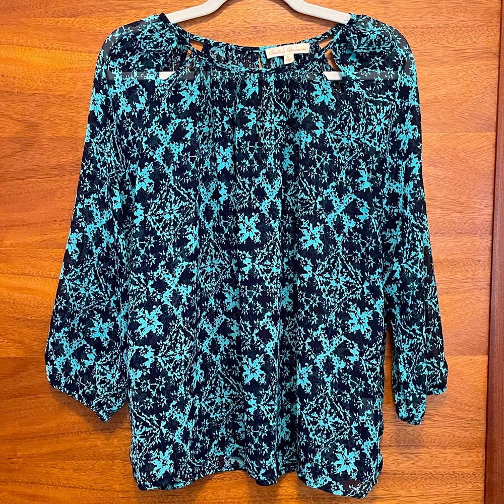 Creative Commune navy & turquoise patterned top